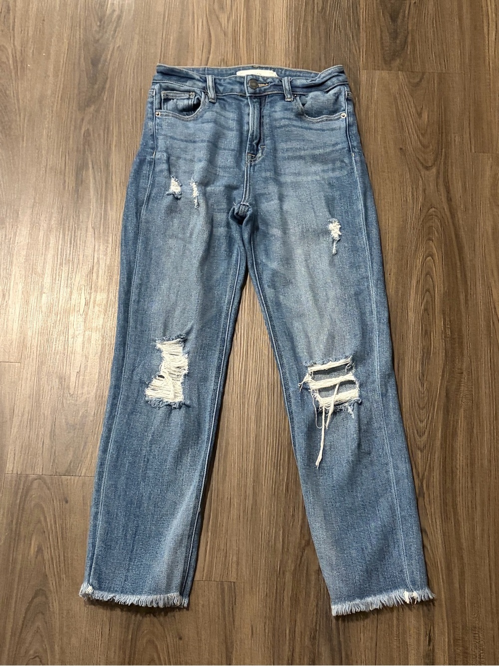 Hidden Distressed Raw Hem Denim Jeans